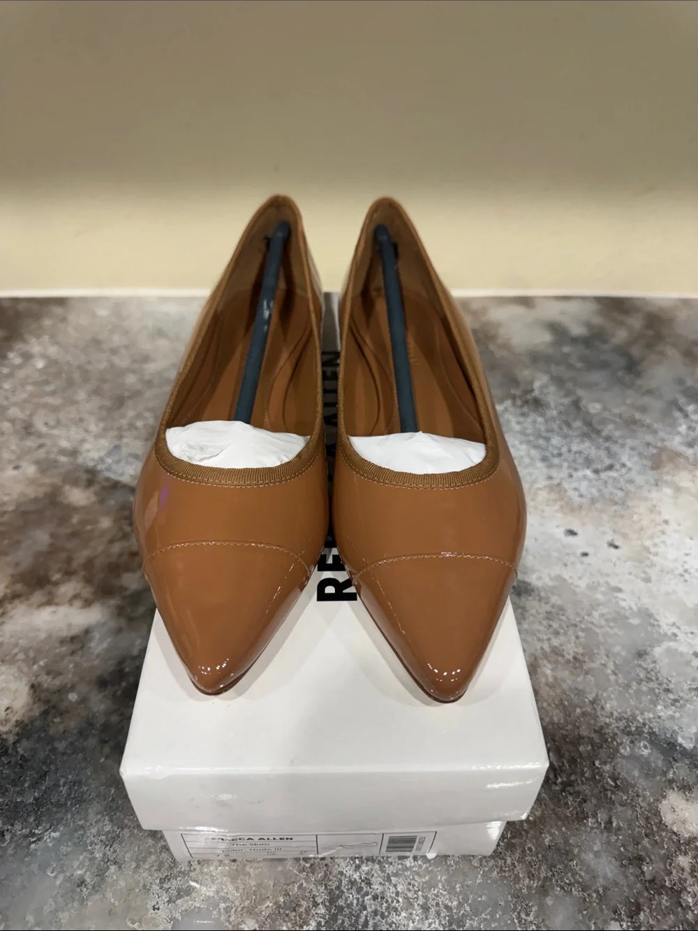 Patent Pointed-Toe Flats in Tan